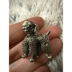 vintage Alice Caviness or Beau sterling silver filigree poodle brooch blue eyes‎